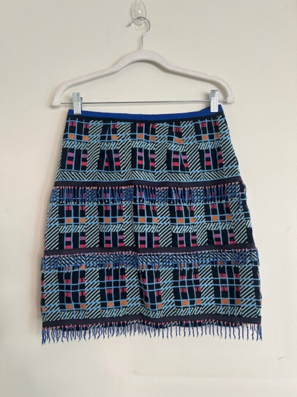 Anthropologie x Maeve Fringe-Trimmed Beaded Checkered Geometric Lined Mini Skirt - Picture 14 of 16